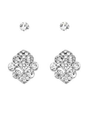 Elegant Silver Plated Crystal Stud Earrings for Women Square Shape Stone Studs